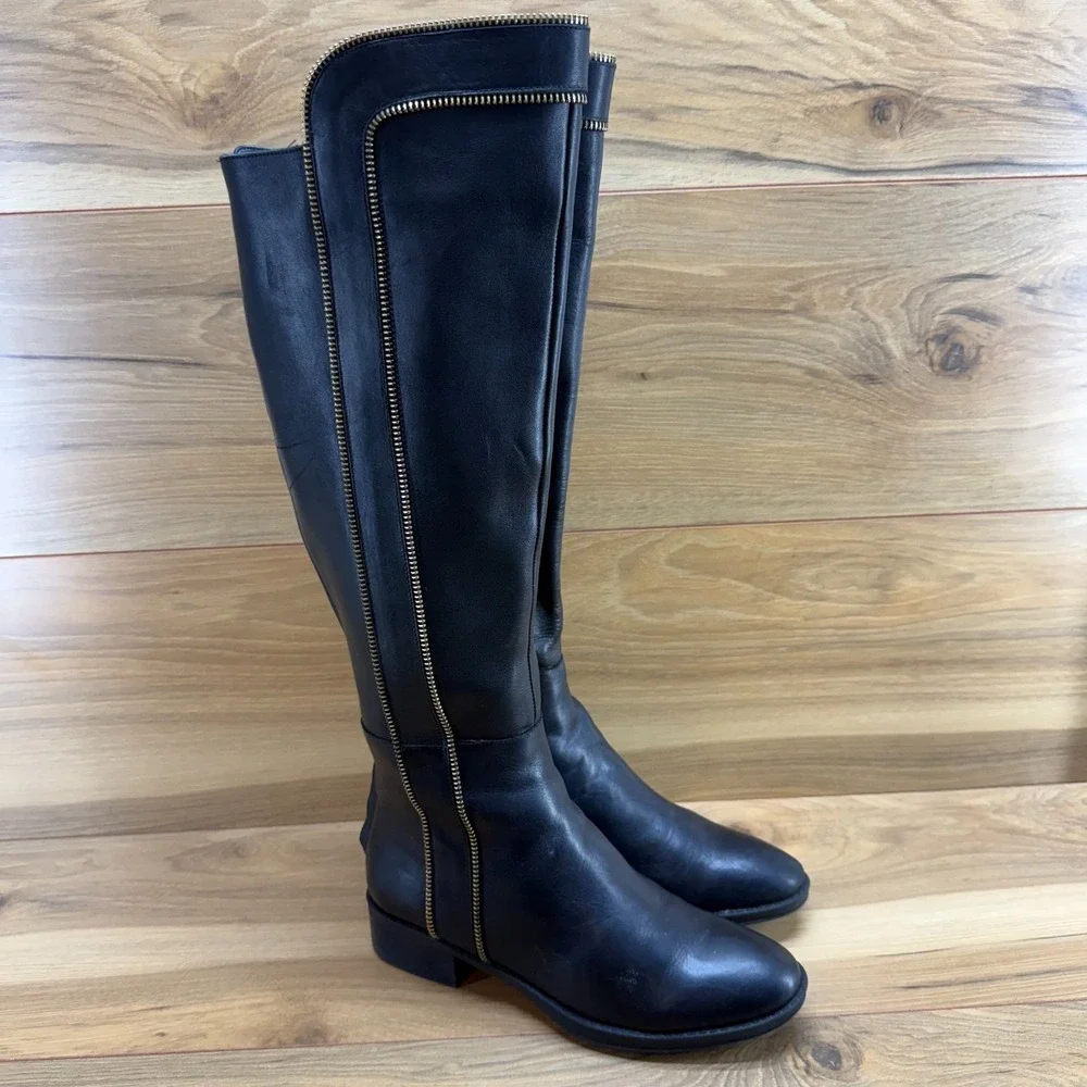 Karl Lagerfeld Mimi Tall‎ Boots Womens 6 M Black Leather Zipper Over The Knee
